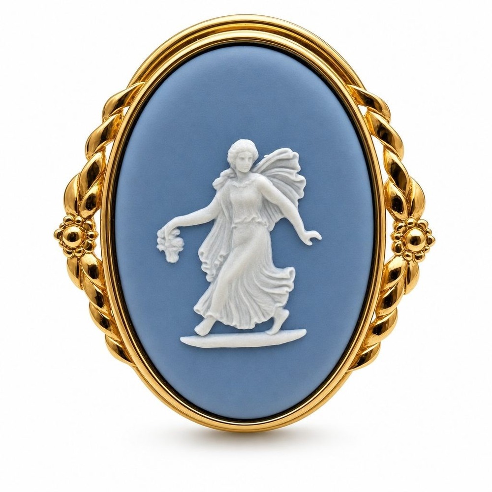 Vintage Wedgwood Jasperware Cameo Brooch Vermeil Sterling Silver Dancing Hours